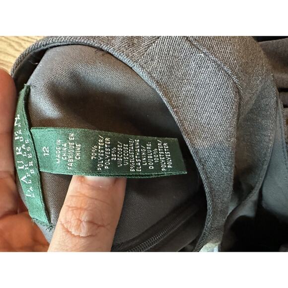 Ralph Lauren Cocktail Dress Women 12 Deep Gray Pleated Sleeveless Belted - Picture 5 of 5